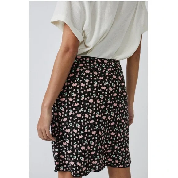 FREE PEOPLE Floral Midi Skirt Black Mint Green Soft Pink - Picture 5 of 15